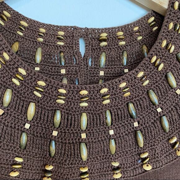 Jones New York brown beaded embellished sleeveless rib knit top boho small NEW - Picture 4 of 10